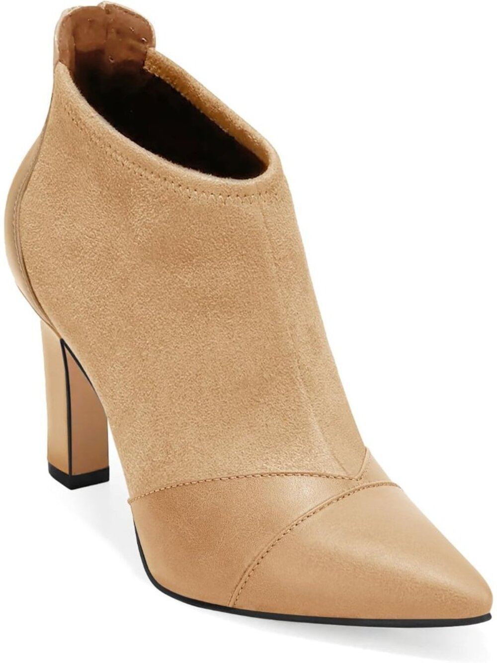Women's Light Khaki Pointed Toe Stiletto Heel Splicing Back Zipper Ankle Boots
